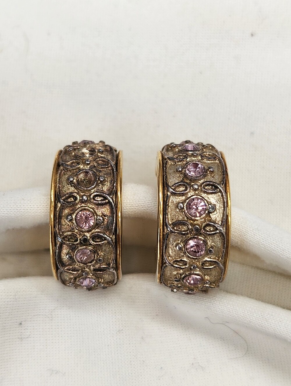 Vintage 90s The Vatican Library Earrings Golden Tone Purple Beaded Filigree